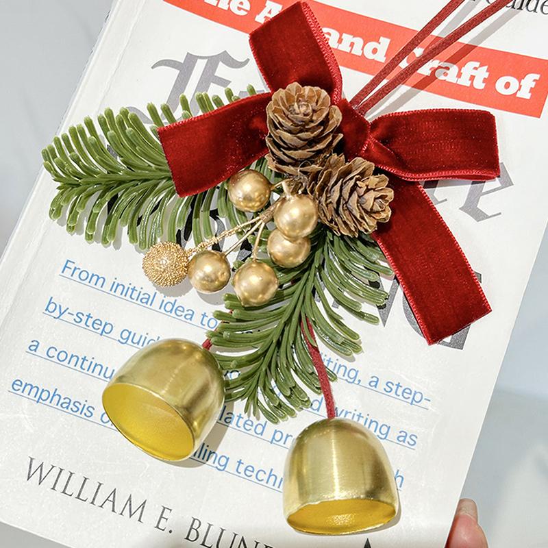 Christmas Jingle Bells Door Hanger Ornament Velvet Bow Pine Cone Bell Pendants For Christmas Decoration 2025 Christmas Gift Noel