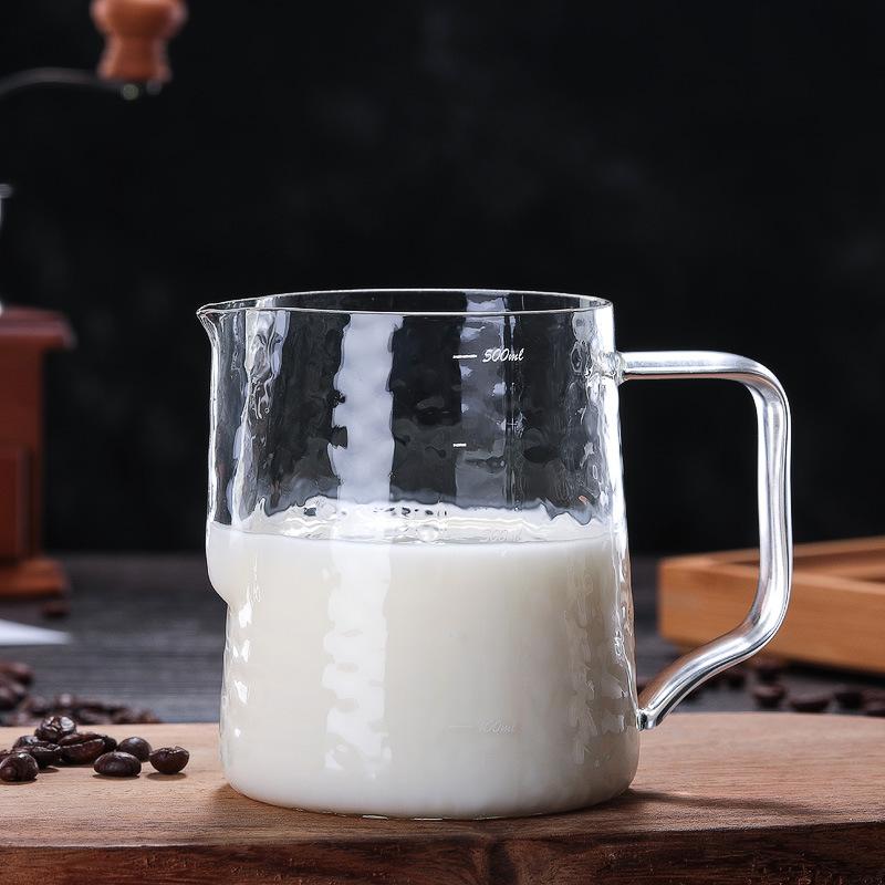 Latte Cup, Coffee Latte Tank Thickened Handmade Hammer Pattern Borosilicate Glass, Coffee Machine Matching Milk Foam Cup Utensils