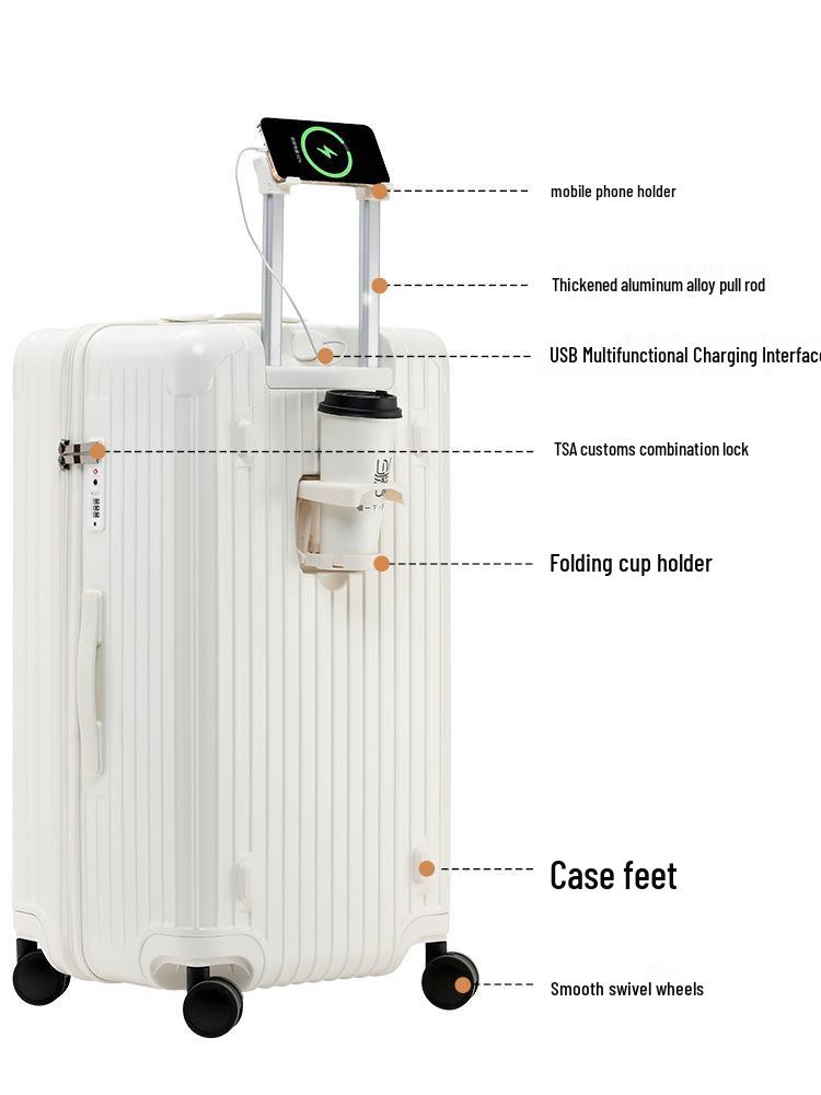 Thickened 24" PC Trolley Case: Drop-resistant, Large Capacity Suitcase with Combination Lock, Available in 26" & 30" Sizes, Leather Accent for Women.