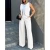 Completo da Donna Primavera Estate Nuovo Monocolore Due Pezzi per Suit Vest alla Moda Pantaloni a Vita Alta Gamba Larga Casual Completo Due Pezzi
