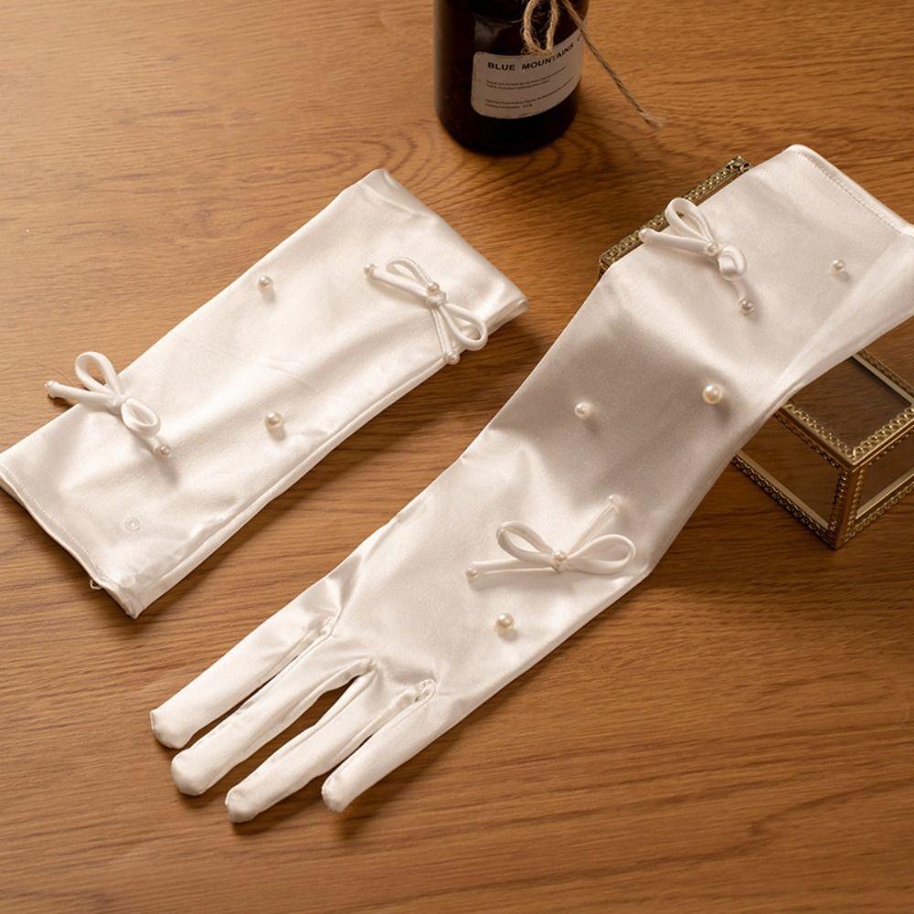 Vintage Wedding Bridal Gloves White Long Finger Mittens Fashion Satin Long Gloves  Women