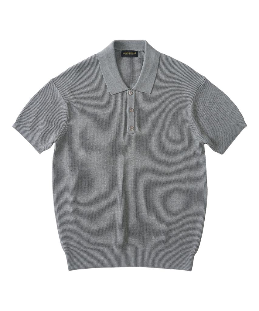 ANALOG MOOD Hacci Button-Up Collar Short Sleeve Knit (Gray)