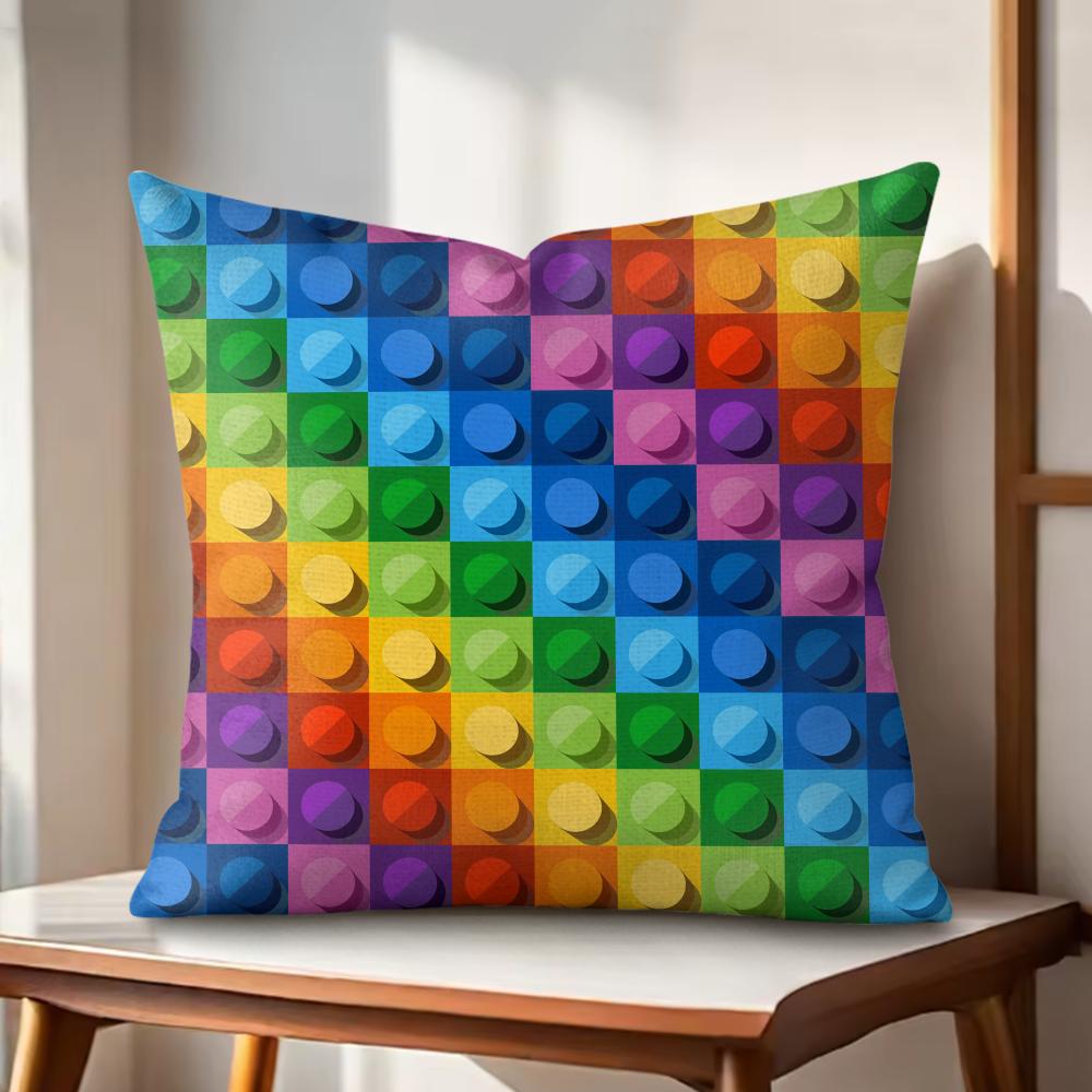 Colorful block Cushion Cover Natural Linen Organic Fabric DoubleSided Printing Couch Pillow Covers Home Decor Gift