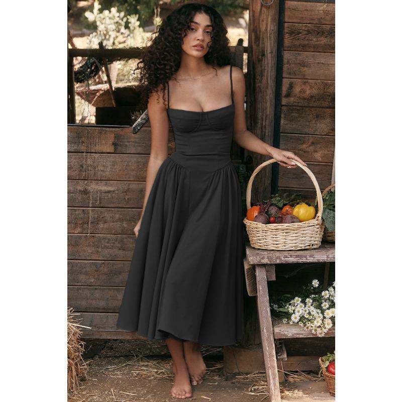 Summer New Temperament Palace Style New Low-cut Suspender Style Large Swing Dress for Women