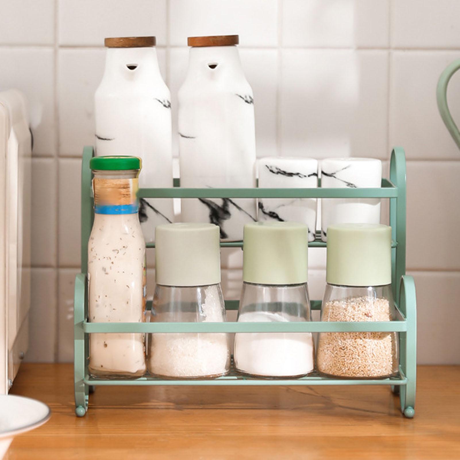 

Metal Desktop Storage Rack 2 Tier Prevent Slip Multifunction Metal Iron Spice Rack Organizer for Kitchen Bathroom Green зелений