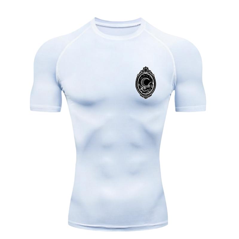 Moon and Clouds  Men's Sports T-shirt Training Fitness Compression Workout T-Shirt Rashgard Tops Men's Fitness T-Shirt