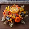 Candle Ring Artificial Wreath Pumpkin Decorative Home Decor Centerpieces Harvest Wreath Farmhouse Holiday Tabletop Living Room