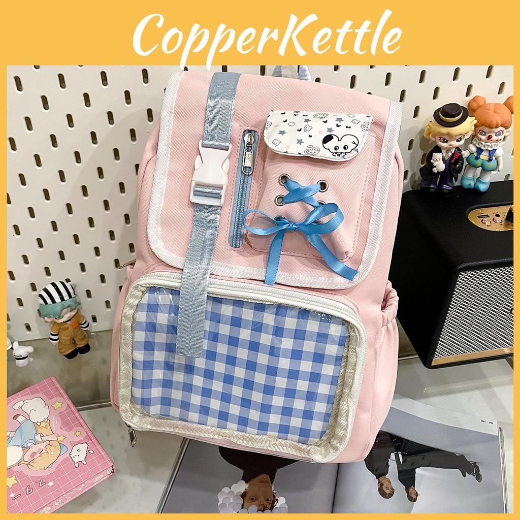 Minimally Designed Backpack With Grid Print And Bow Decoration Daily For