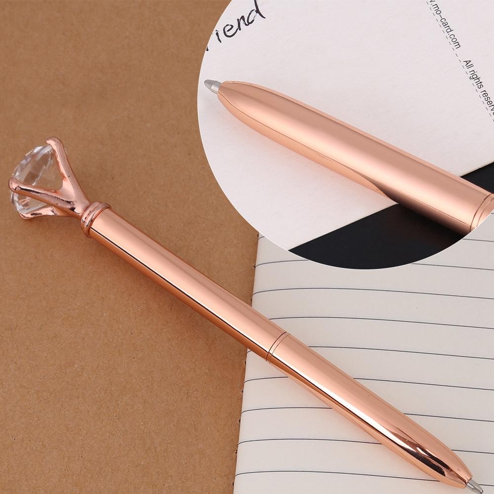 Metal Ballpoint Pen with Rhinestone Decoration Gift Stationery Office Supplies Rose Gold
