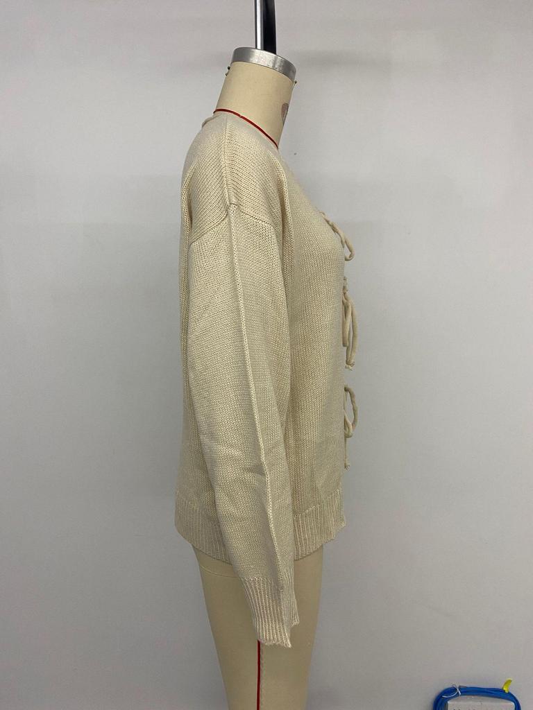 2026 Autumn/Winter Casual Retro Lace-up Round Neck Knit Cardigan for Women