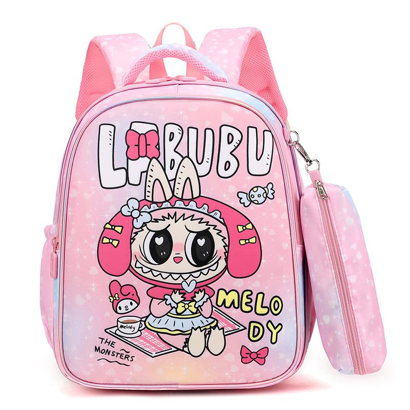 School Bag Labub Backpack School Bag Primary School Students Cute Cartoon School Bag Boys and Girls Burden Reduction Bag