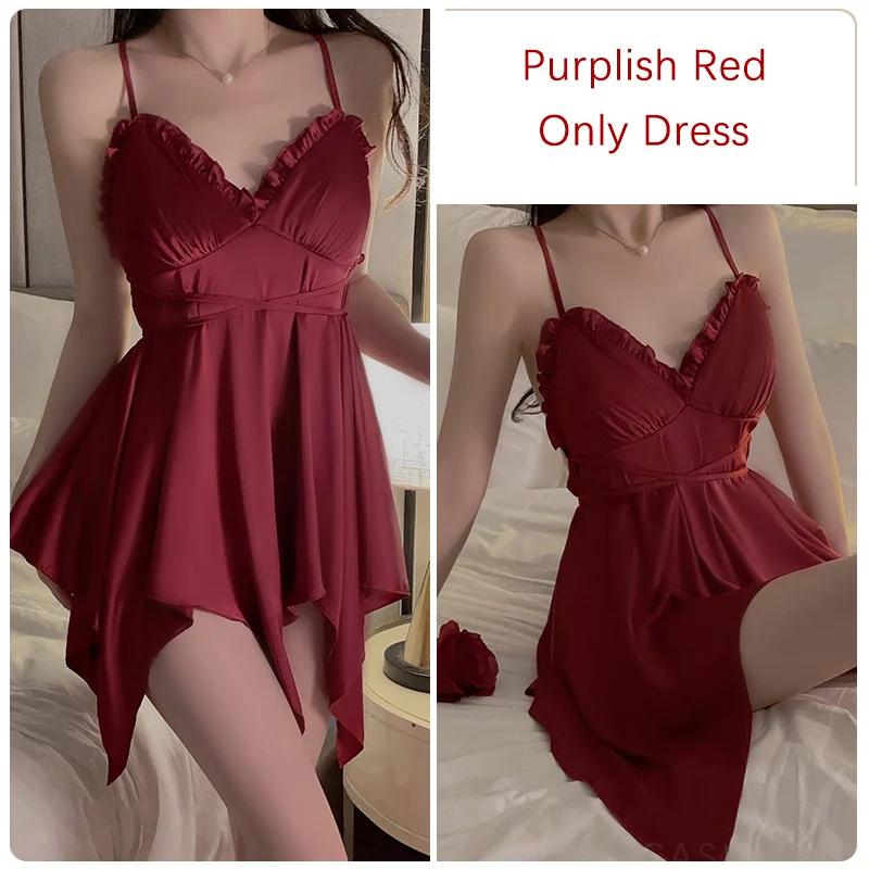 Satin Women's Nightgown Cross Backless Dress with Bra Irregular Suspender Sleeping Women's Pajamas