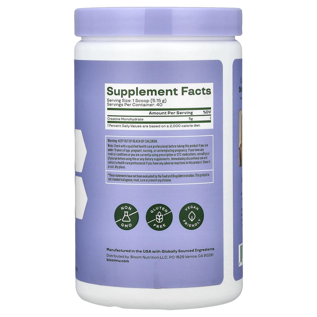 Bloom, Creatine Monohydrate, Unflavored, 206g (7.3oz)