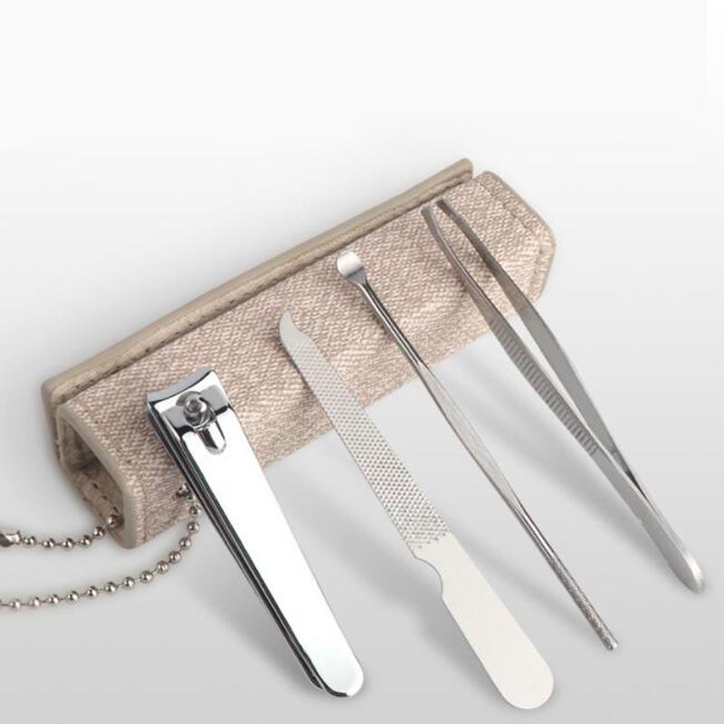 4PCS Keychain Manicure Set Cutting Toe Nails Protable Toenail Cut Clipper File Kit with Case Stainless Steel Cutter Tweezer Pick