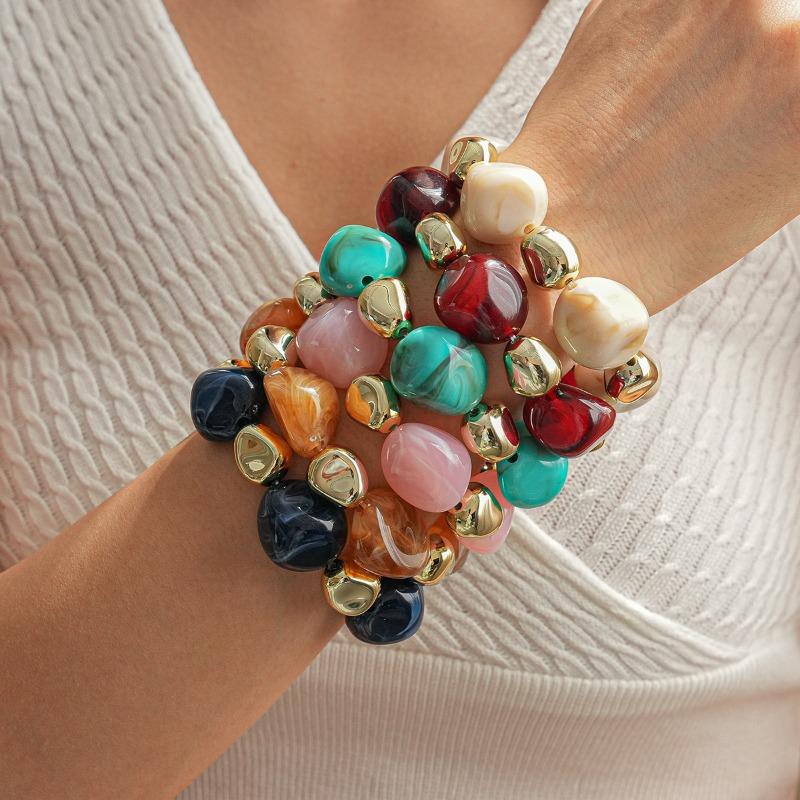 1PC European and American acrylic smudge irregular geometric beaded bracelet retro ethnic style niche high sense