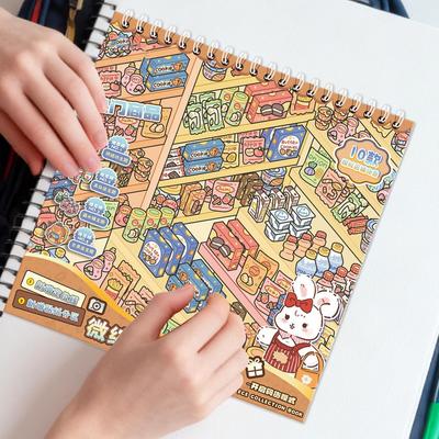 Книга наклеек «Сцена в хижине» 3D Книга наклеек «Сцена в хижине» Визуальная сборка Мультяшная коллекция наклеек «Сцена» Игрушка-конструктор «Сцена в хижине» Наклейки