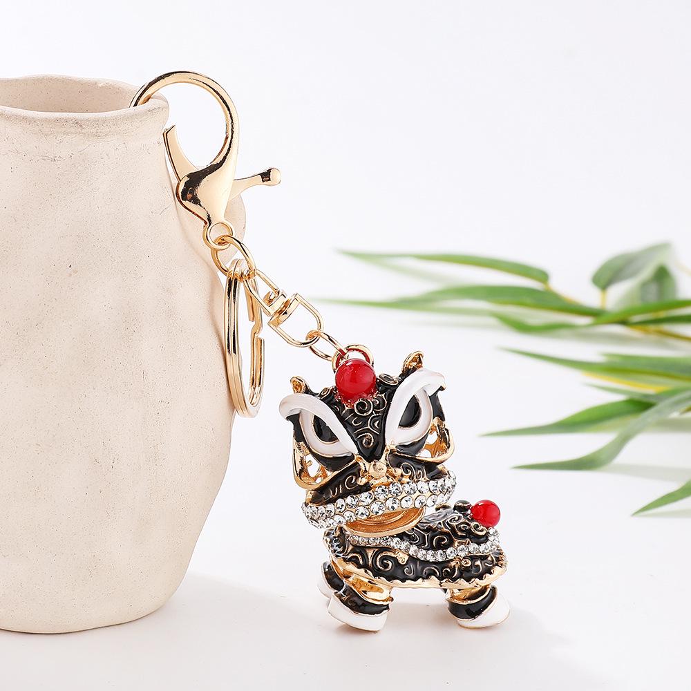 Awakened Lion Dance Rhinestone Keychain - Cute Chinese Dragon Ball Lion Charm
