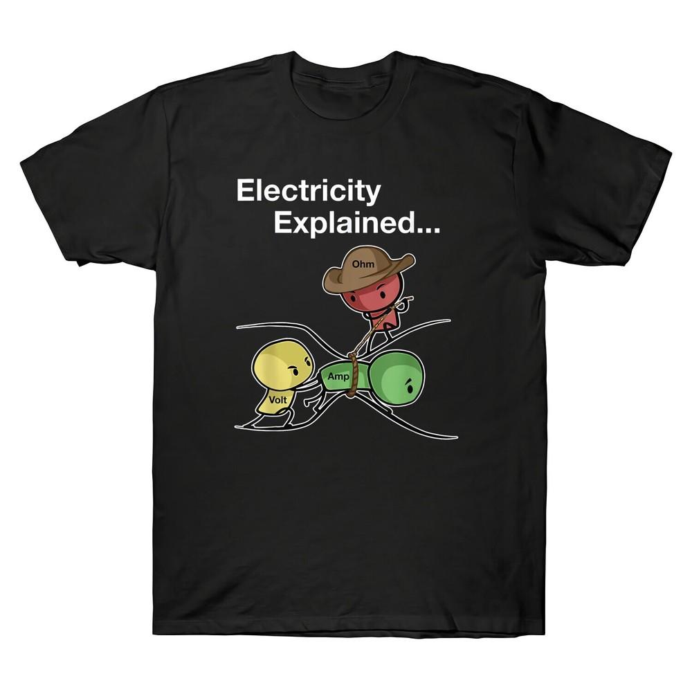 

Ohm Volt Amp Electricity Explained Funny Electrician Nerd Men#039;s Cotton TShirt Unisex T-Shirt L