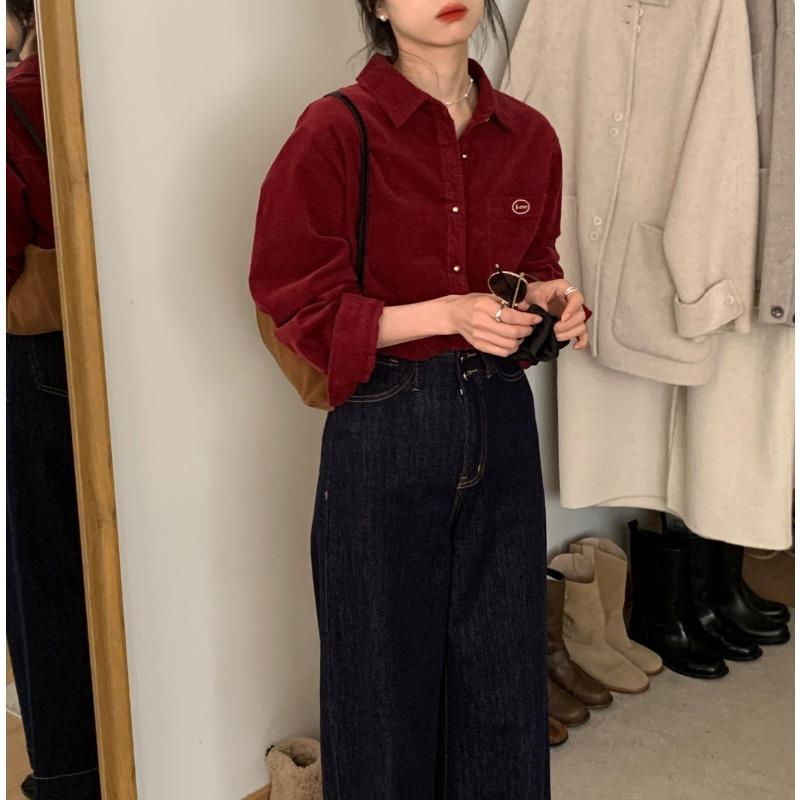 Cord-Hemdjacke Damen Herbst und Winter Neues Design Retro Langarmhemd