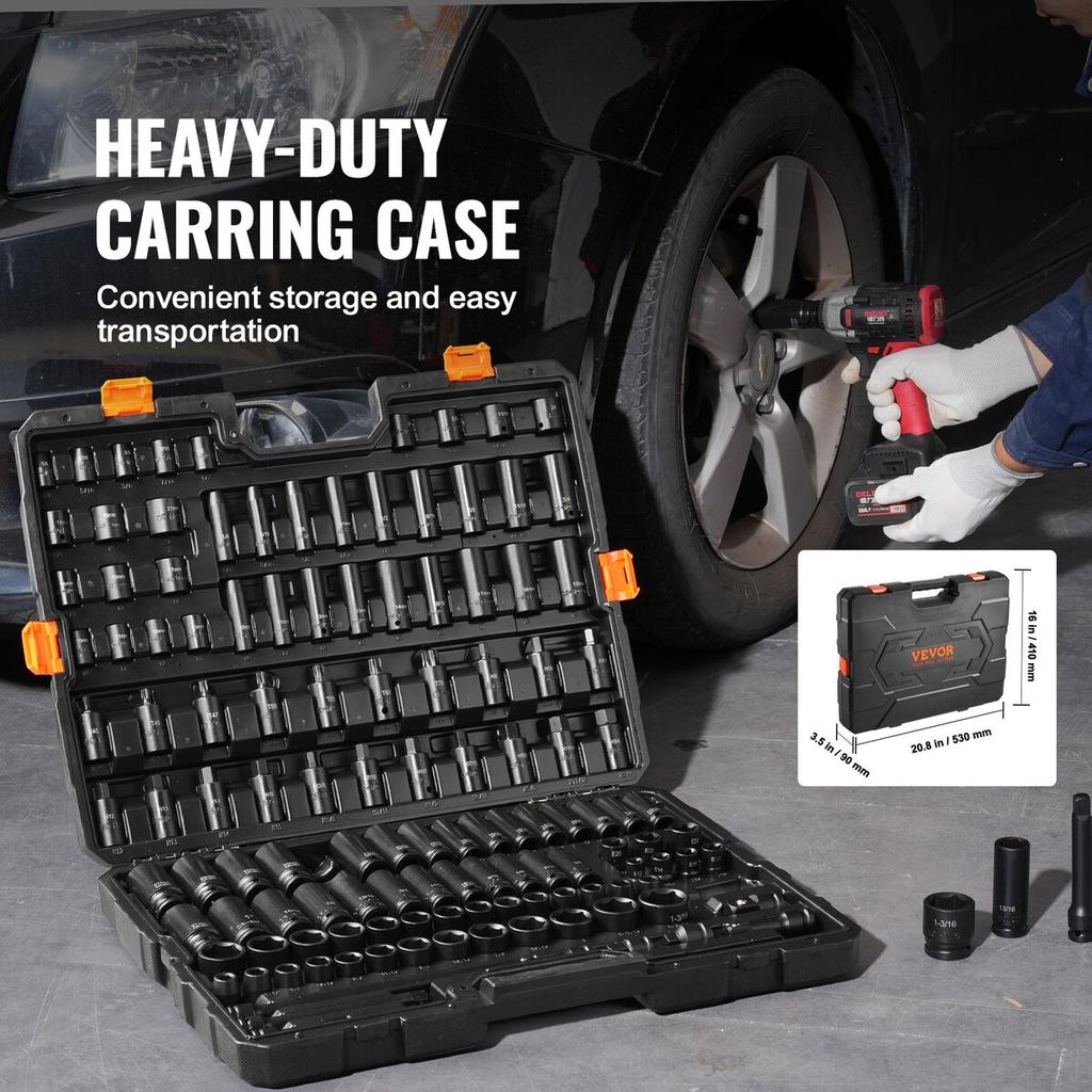 Impact Sockets Set 130PCS 6-Point 3/8" & 1/2" Drive Bit Ratchet Tool Kit