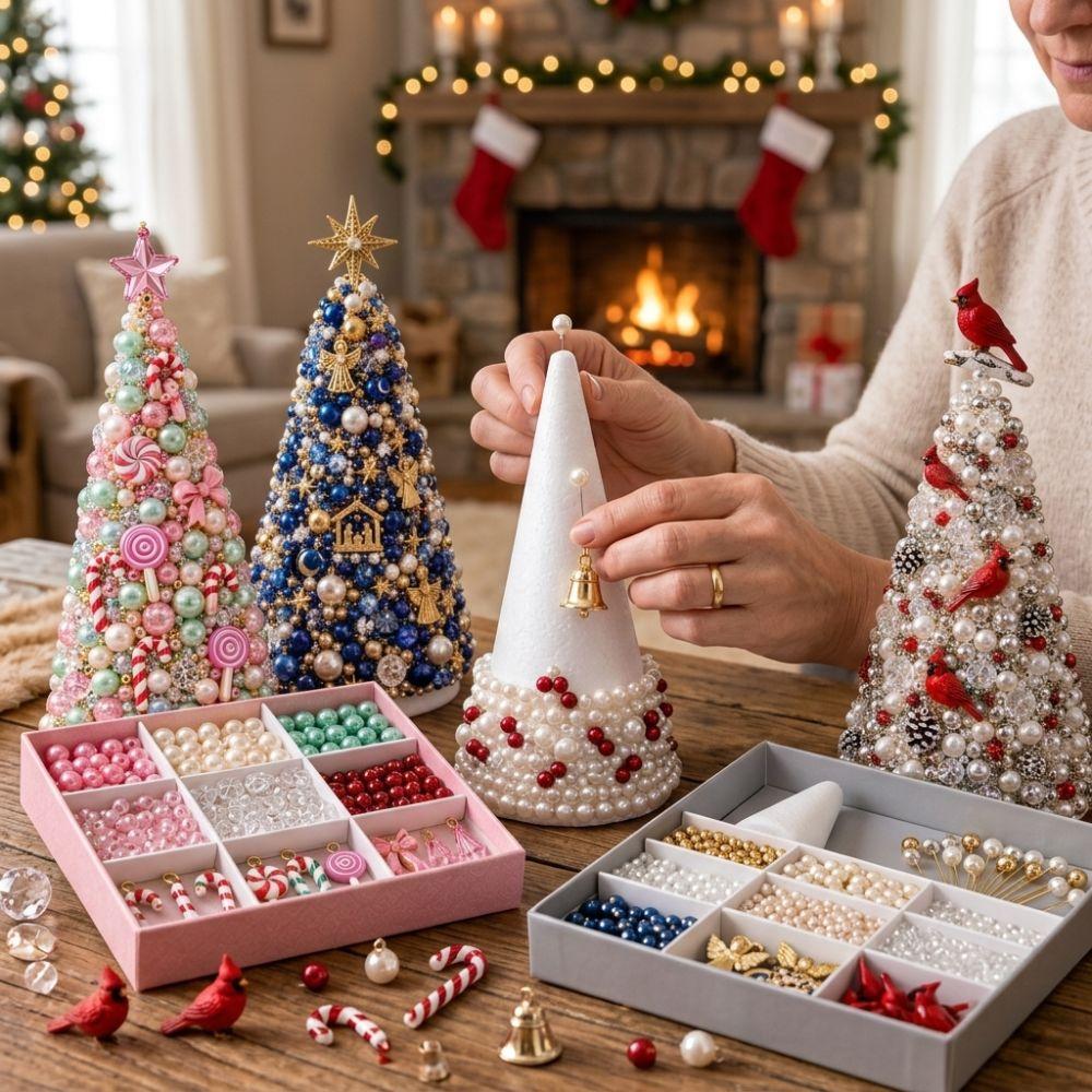Colorful Beads Christmas Beading Craft Kit Educational Beaded Tabletop Xmas Tree  Home Hand-make