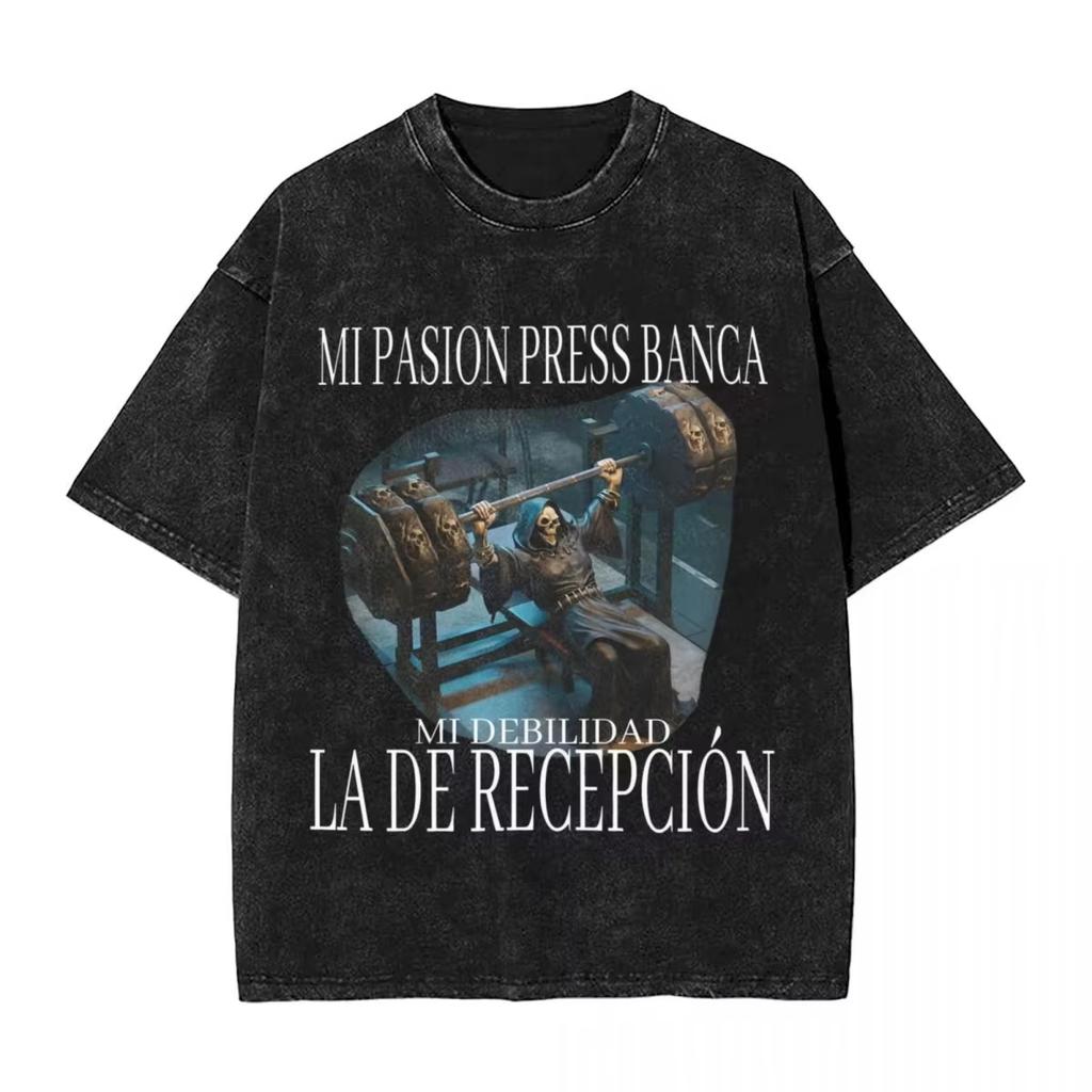 Gym Skull Print Washed T-Shirt Fashion Cool To-Do Sea Por Las Senoras Summer T-Shirt Aesthetics Simple Casual Gothic Top