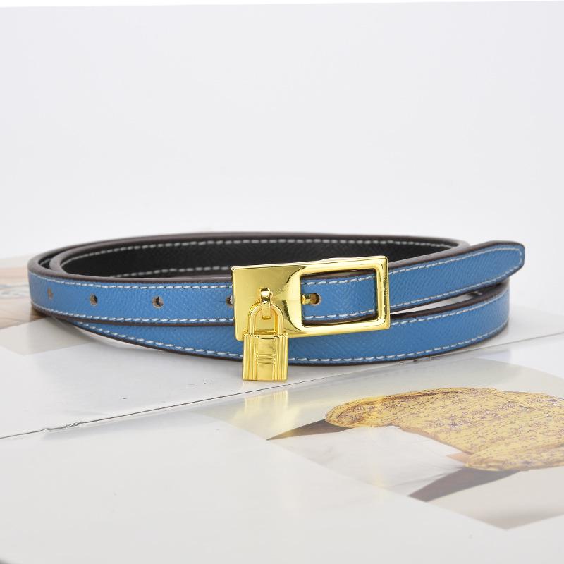 Women's Fashion Leather Belt with Lock Pin Buckle and Adjustable Pockets - Slim All-Match Design