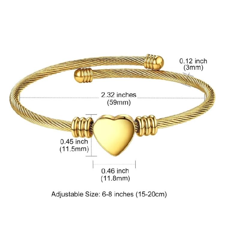 Adjustable Heart Shaped Cable Bracelet Premium Stainless Steel Jewelry Comfortable Wear Wristchain For Long Hours