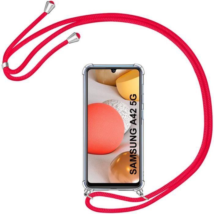 Coque Pour Samsung A42 (6.6") TPU Fine Transparente Protection Avec Collier Cordon rouge