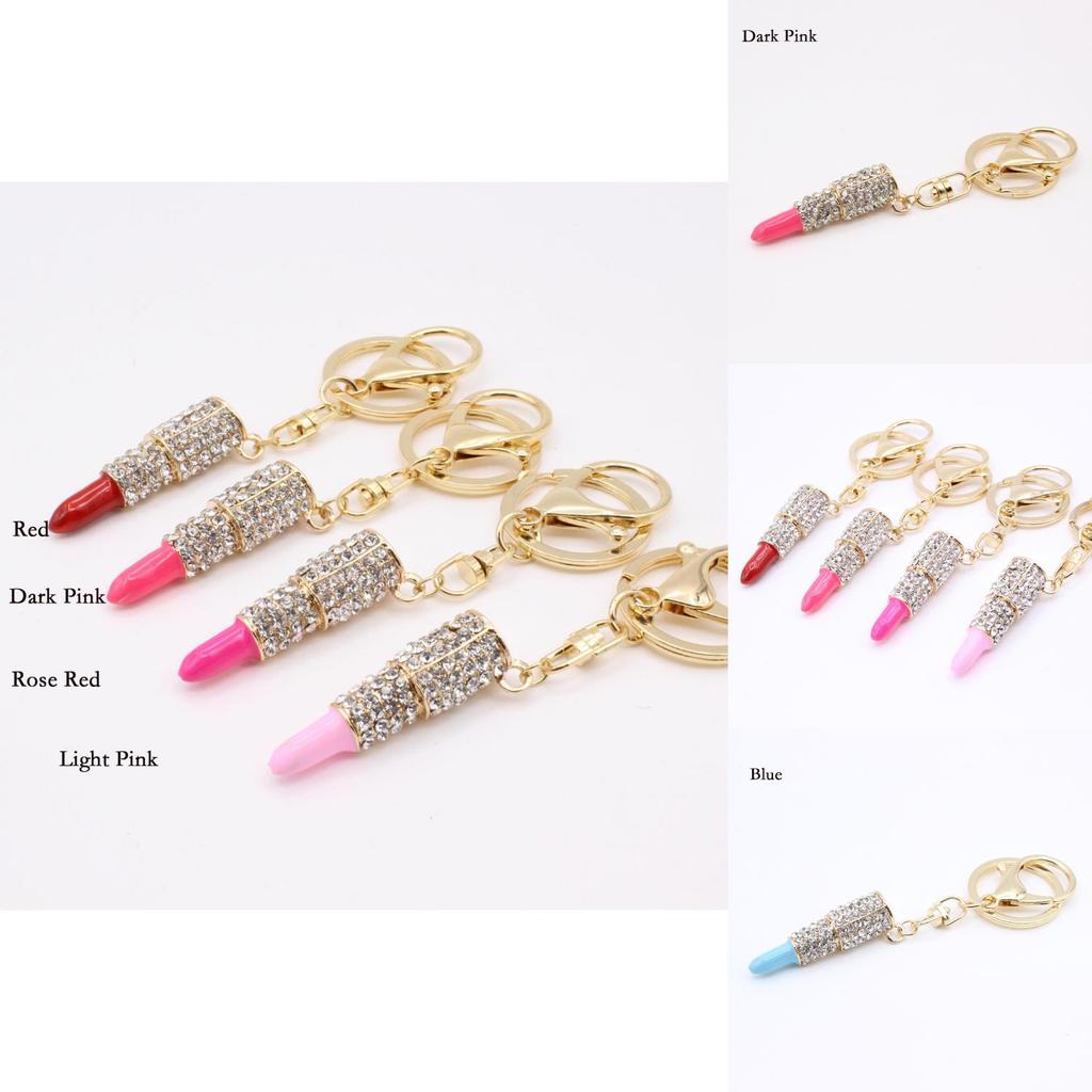 Eleganter Kristall-Strass Lippenstift Schlüsselanhänger Anhänger mit hochwertiger Zinklegierungskonstruktion