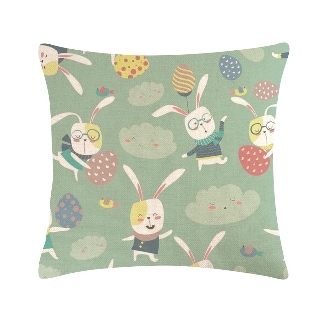 Easter Bunny Linen Pillowcase Home Sofa Cushion Cover