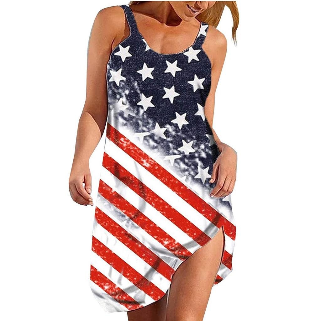Sleeveless Casual Tank Dress for Women Knee Length Summer Dress with Star Print Comfortable Loose Fit