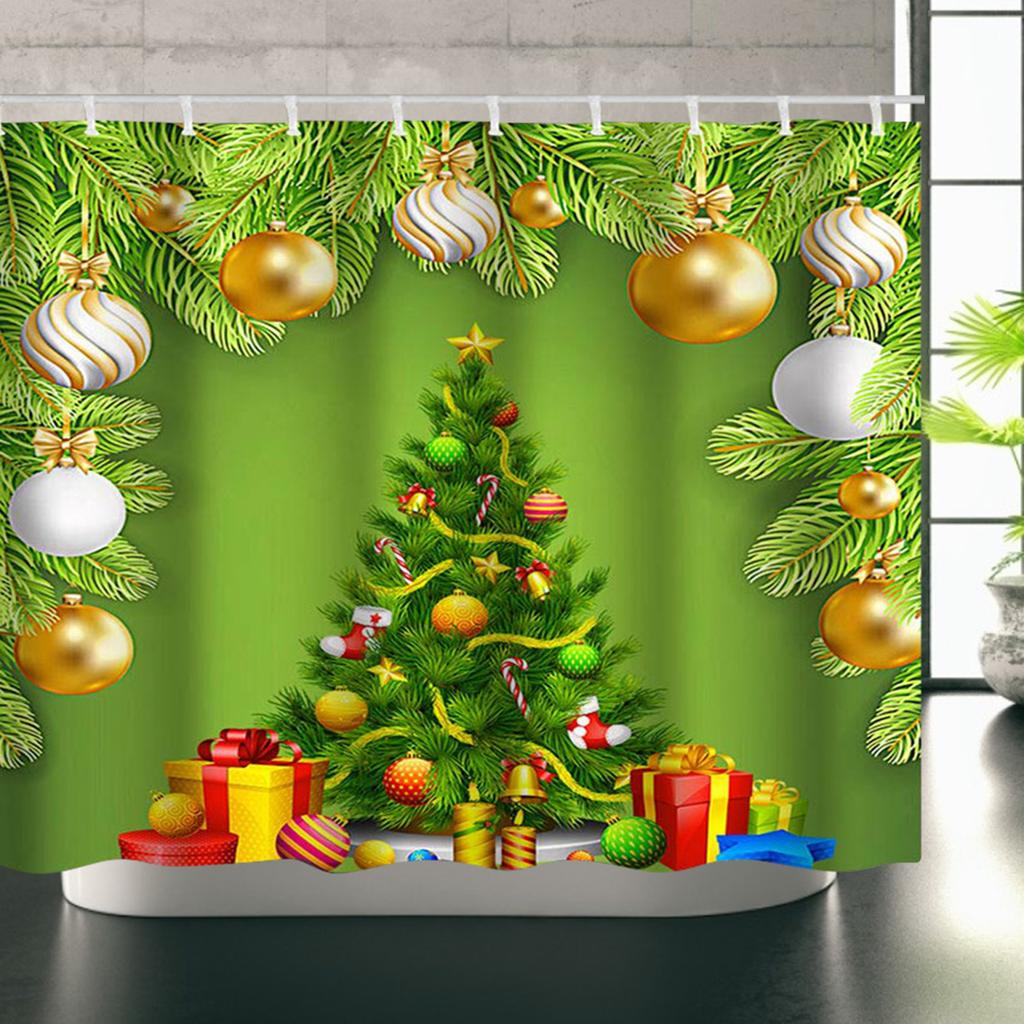 150x180cm Χριστουγεννιάτικο Μοτίβο Αδιάβροχη Κουρτίνα Μπάνιου με Άγκιστρα Διακόσμηση Μπάνιου