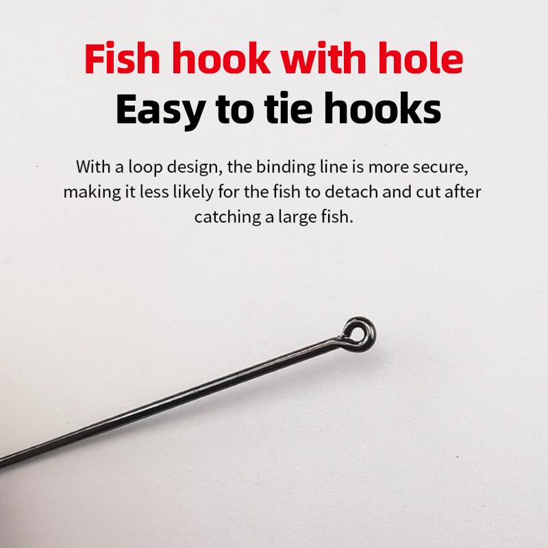 10Pcs Sets Long-Shank Knife Fish Hooks with Eyelets & Tube Rigging – Heavy Barb for Deep Sea/ Boat Fishing