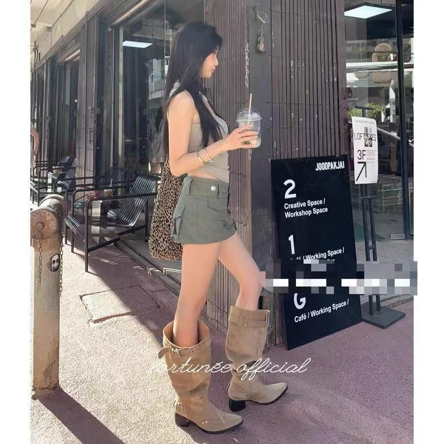 2025 Autumn and Winter New High-heeled Boots Women's Pointed Head Thick Heel European and American Elastic Big Tube Circumference Tall Knight Stack