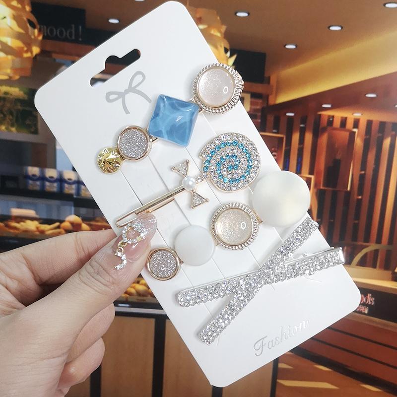 Korea Shiny Crystal Hair Clip Set Fashion Hair Accessories  Trend For Women Girl Pearl Rhinestone Hairpin Side Clip For Hair