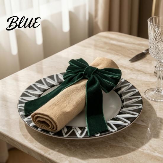Elegant Retro Table Fabric Holders Velvet Napkin Bow Decorations 6Pcs Rings Christmas Red Decor Green Rings for Dinner Holiday
