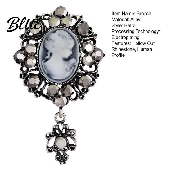 Anti-slip Brooch Women Retro Victorian Human Profile Rhinestone Decor Hollow