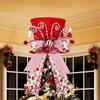 Festival Tree Topper - Xmastree Top Hat With Candy Cane And Striped Bow Ribbon