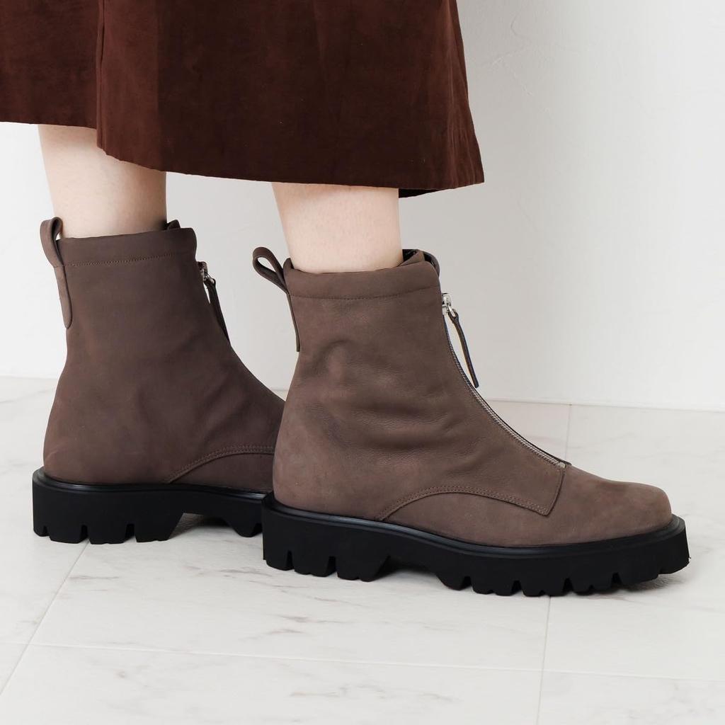 HIMIKO front zip boots with genuine leather cushioned track sole and thick sole, gray, size 265 (product number 651409).