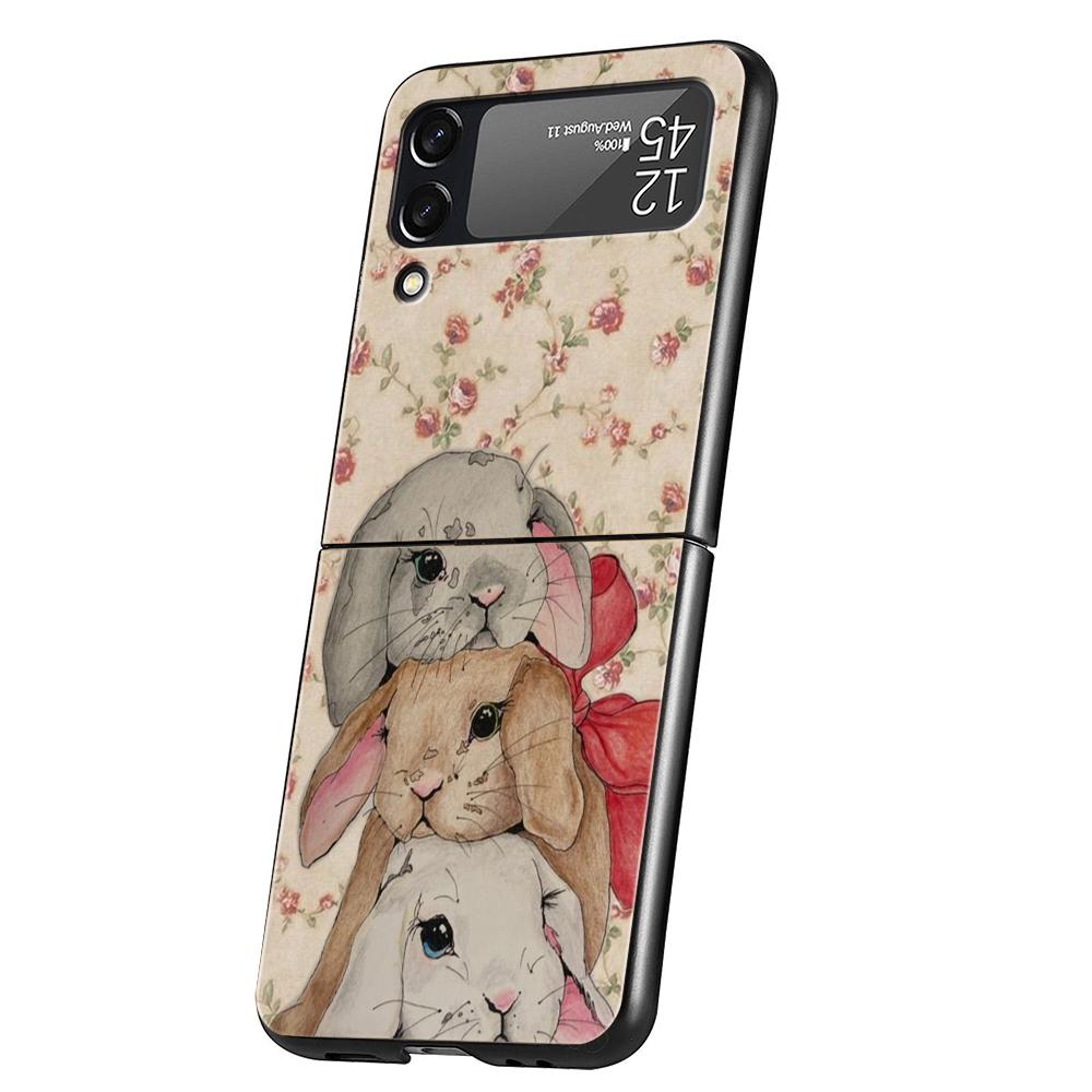 

Hard PC Phone Case For Samsung Galaxy Z Flip 7 6 5 4 Black Cover For Galaxy Z Flip 3 Foldable Ink And Wash Painting Rabbit Art Z Flip 5