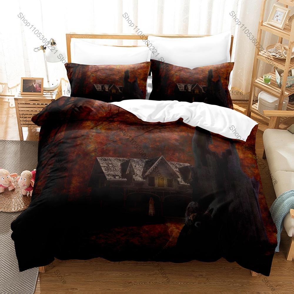 Wraith Shadow Spirit Foggy Ruin Black Thorn Blood Moon Skeleton Ghost Duvet Cover + 2 Pillowcases Gothic Fans 3pcs Bedding Set