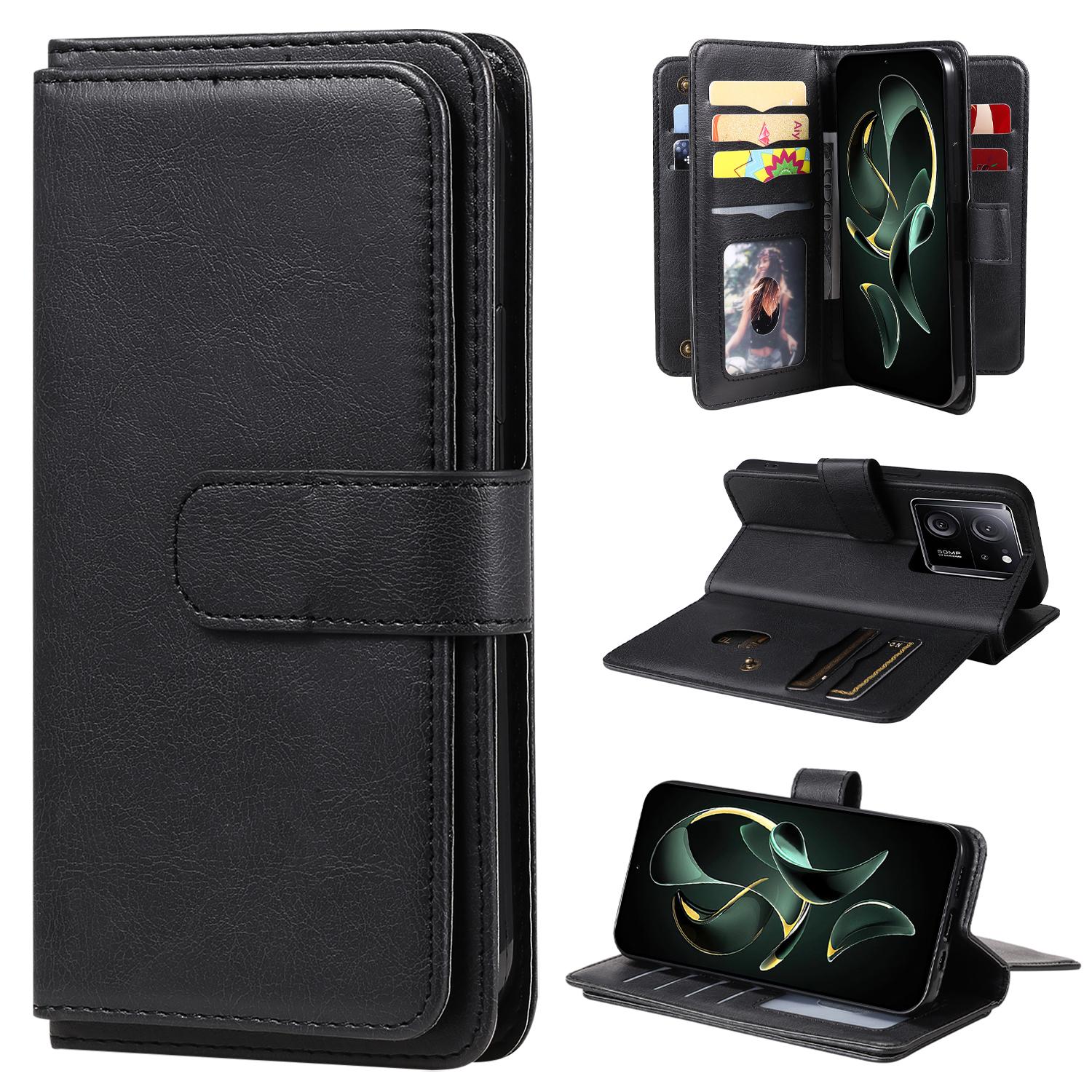 

For Xiaomi 13T/13T Pro/Redmi K60 Ultra Leather Case with 10 Card Holder Phone Cover Stand Black
