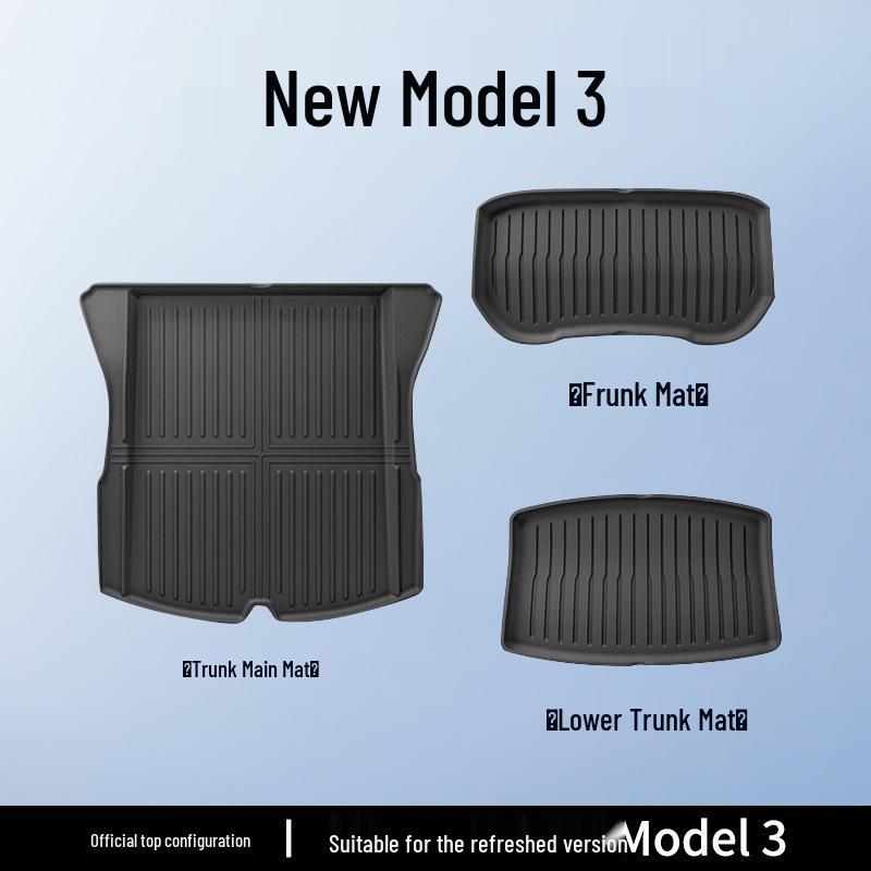 Tesla Model 3/Y Updated TPE Trunk Mats - Front & Rear, Protective Accessories for Retrofit.