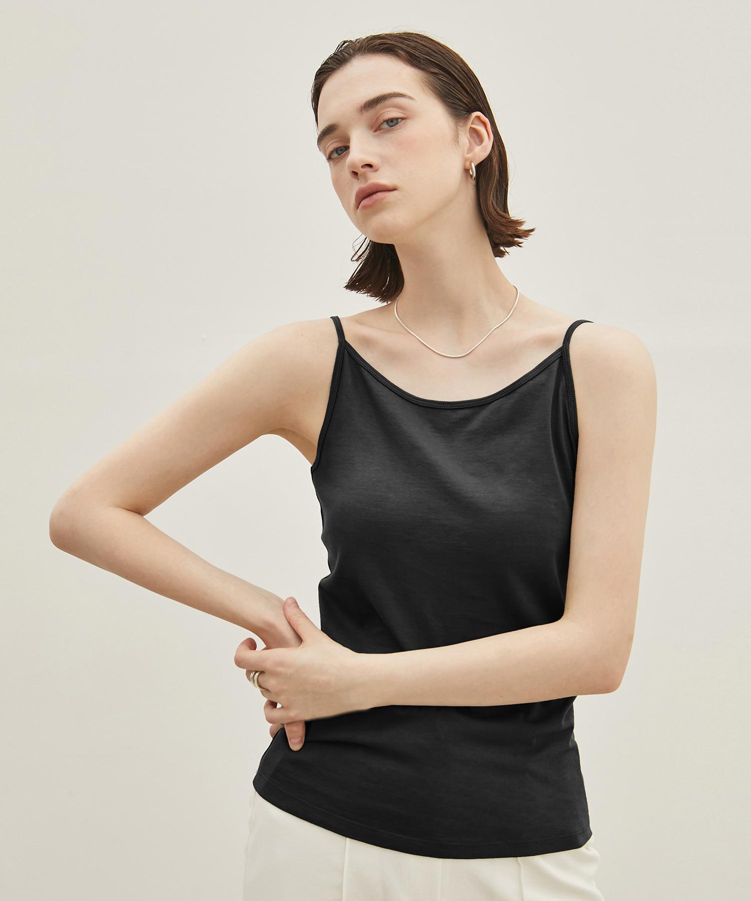 A Leaf Boat Neck Sleeveless Camisole_Black