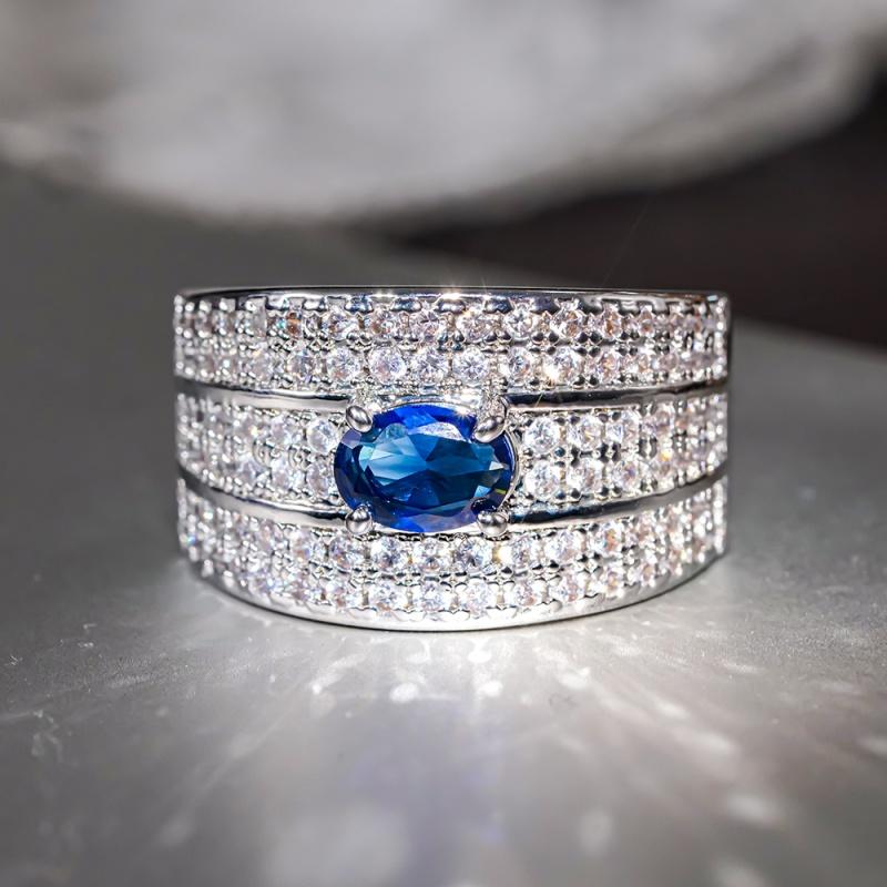 Huitan Novel Wide Cross Design Rings with White/Blue Cubic Zirconia Trendy Luxury Wedding Band  Women Charms Accessories