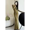 French High-End Ribbed V-Neck Knit Dress - Autumn/Winter Light Mature Slimming Bodycon Style