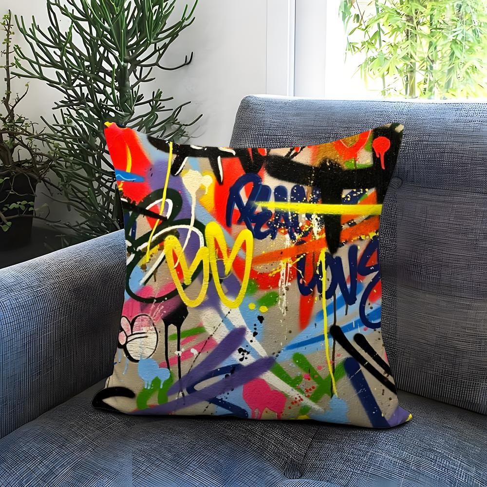 Street Graffiti Texture Cushion Cover Comfortable Reversible Pillow Cover Ideal for Car Sofa Bedroom  Beyond