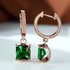 Classic Simple Emerald Cut Green Stone Small Hoop Earrings Rose Gold Color Jewelry Women's Valentine's Day Mom Gifts Pendientes