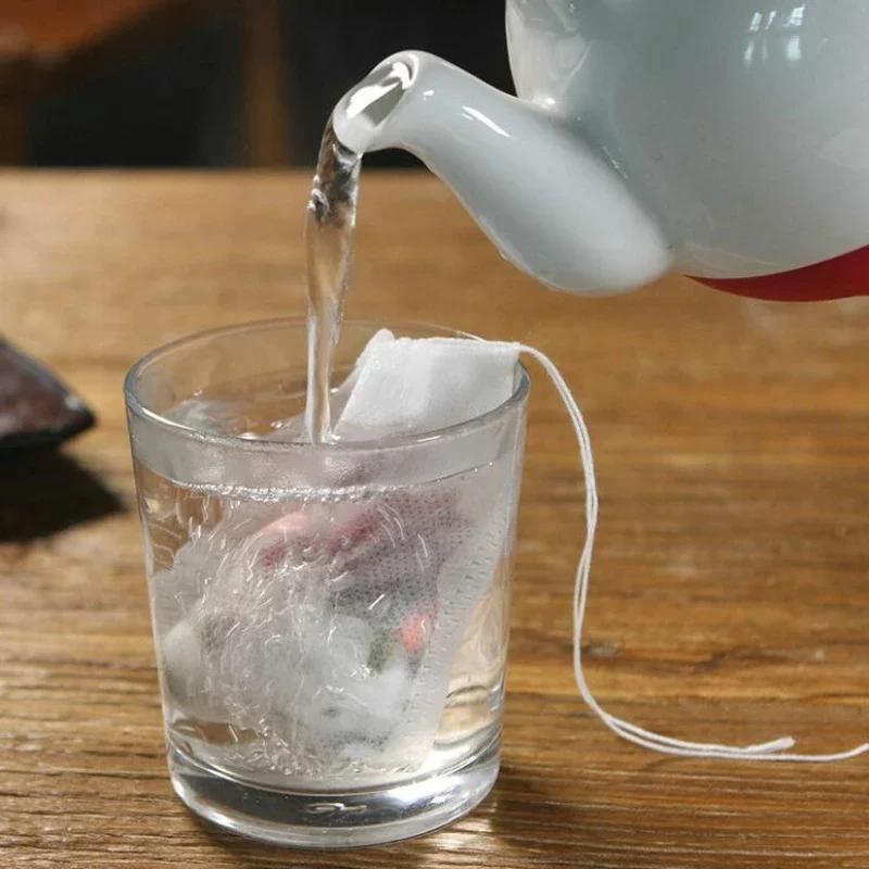 100pcs/pack Disposable Non-Woven Tea Infusers 8*10cm Filter Tea Bag Soup Chinese Medicine Herbs Cotton Yarn Cloth Bag Teaware